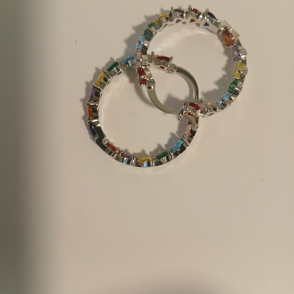 Simulated Multi Color Diamond Inside Out Earring .